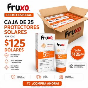 Fruxo SPF 50+ – Caja de 25 Protectores Solares (2,500 ml)